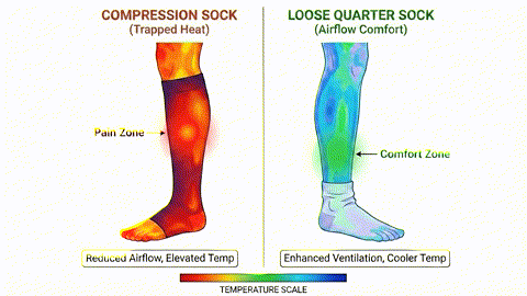 Thermal Heat Map: Tight Compression vs RestedFeet Breathable Quarter-Cuff